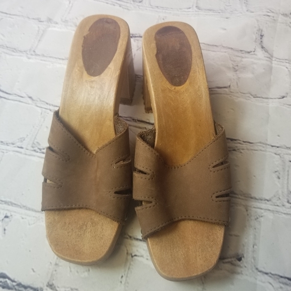 Vtg 80s brown suede slides sandals - Picture 2 of 12